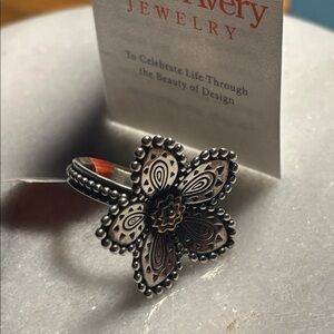 James Avery Retired Sterling Silver And Bronze Beaded Festive Flower Ring